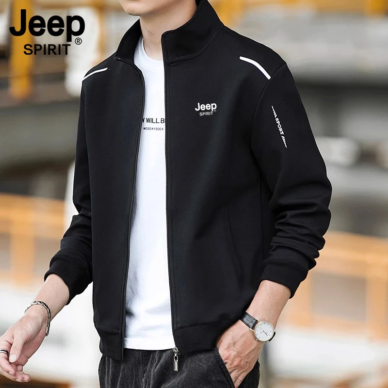 JEEP吉普开衫卫衣男士春秋季立领运动服夹克潮流韩版宽松外套男装