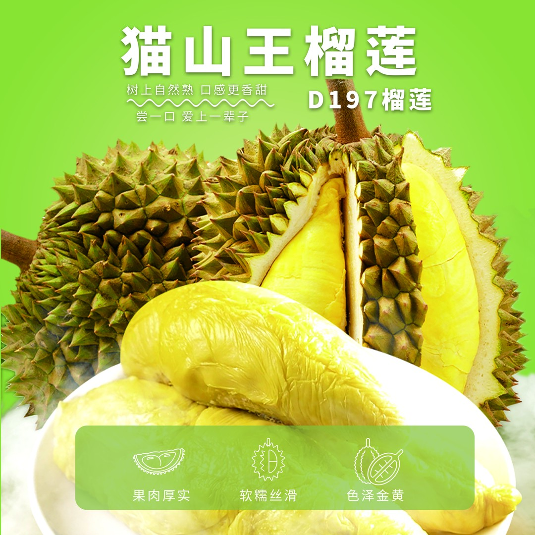 【专果专拍】马来西亚D197猫山王榴莲2.5-10斤液氮冷冻树熟榴莲