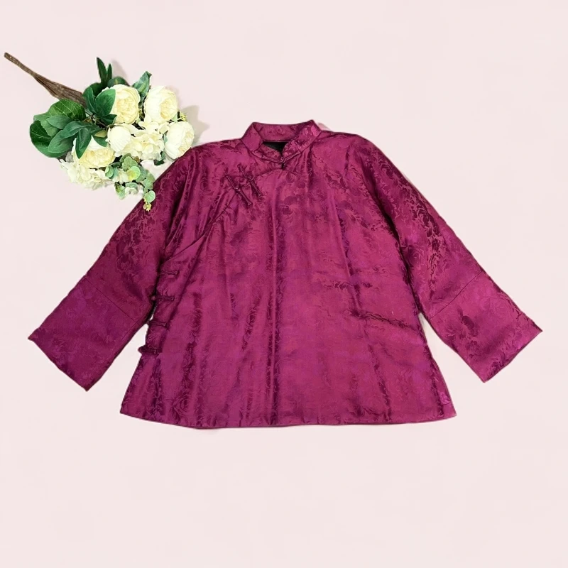 华族经典烟花漫香云纱红色古法一片工唐装上衣女夹棉加厚中式茶服