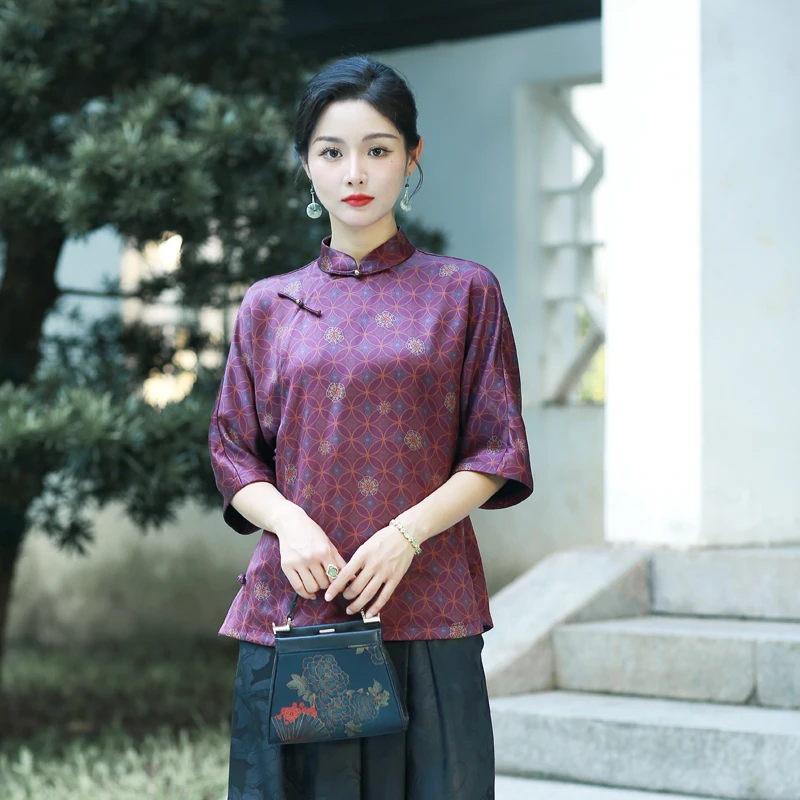 华族经典【巷庭晚】重缎香云纱连肩袖上衣