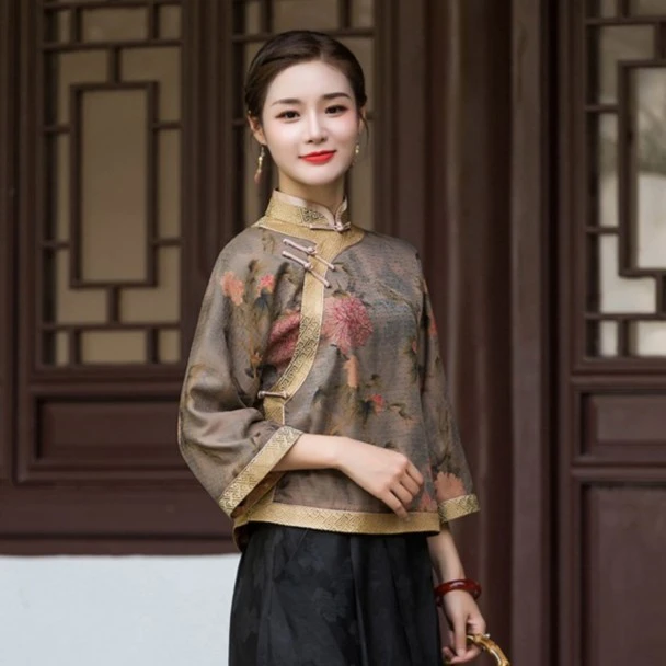 华族经典中式复古斜襟盘扣旗袍唐装上衣 倪婷