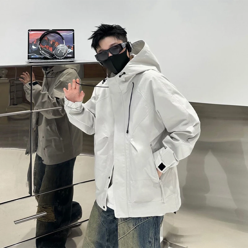 2410-27白 时尚冬季二棉连帽薄棉百搭2025男士工装夹克断码外套