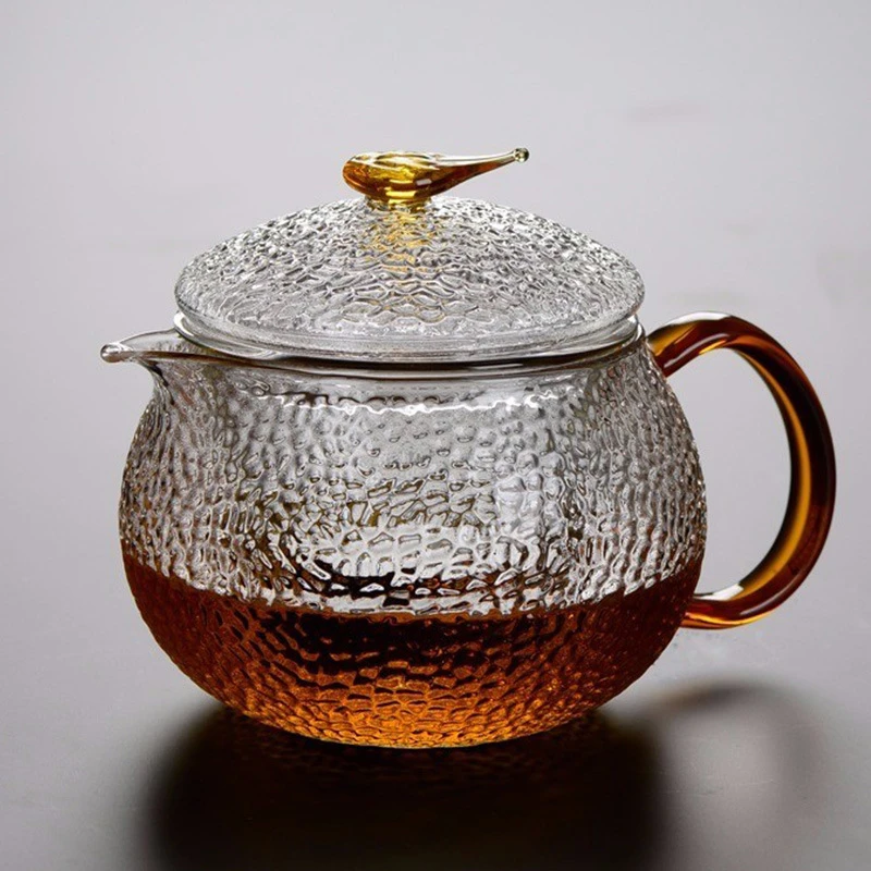 高硼硅玻璃泡茶壶日式锤目纹加厚家用小号过滤花茶壶煮茶茶具套装