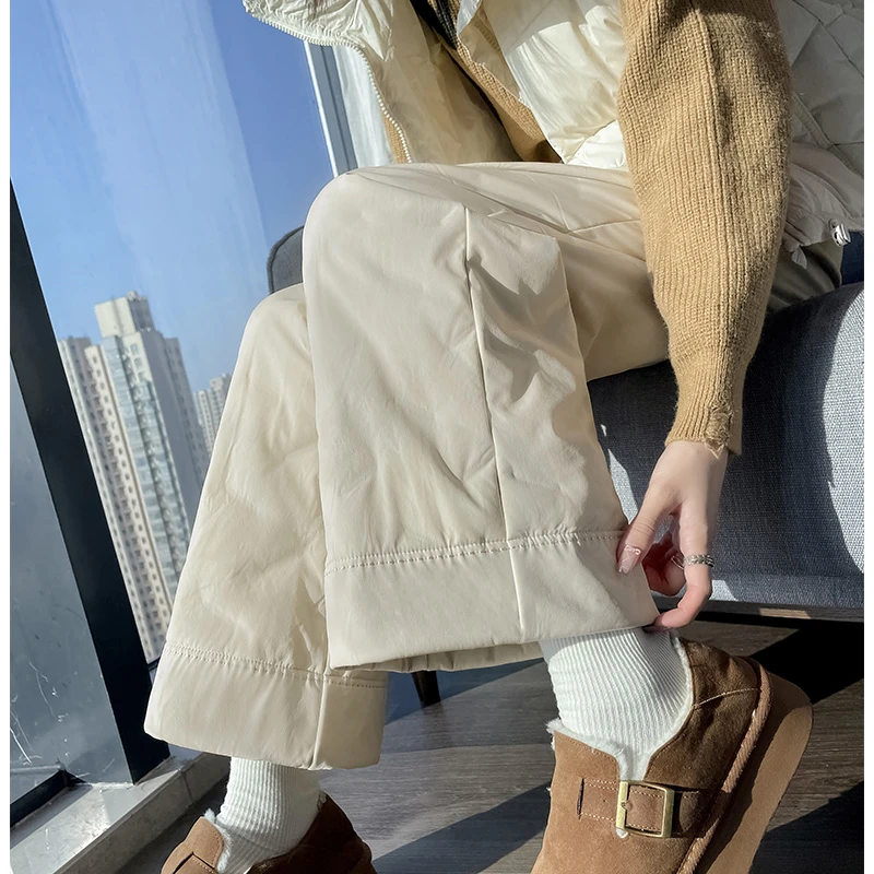 白鸭绒裤子女冬季外穿小个子2025新款宽松直筒东北保暖防寒裤子