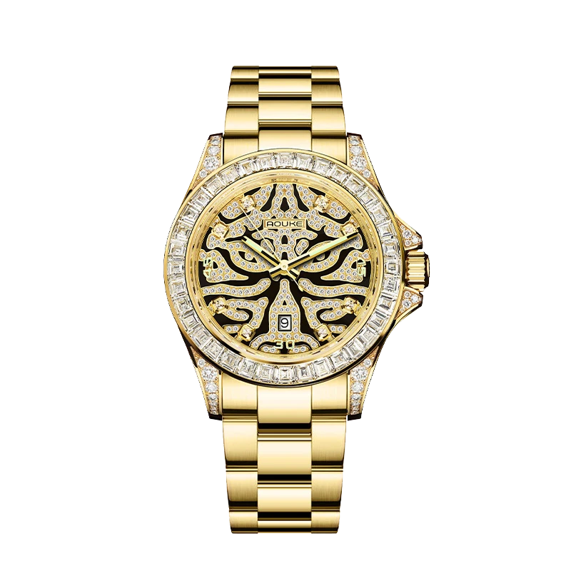 AOUKE/奥刻瑞士镶钻金老虎百搭全自动男士腕表kk061