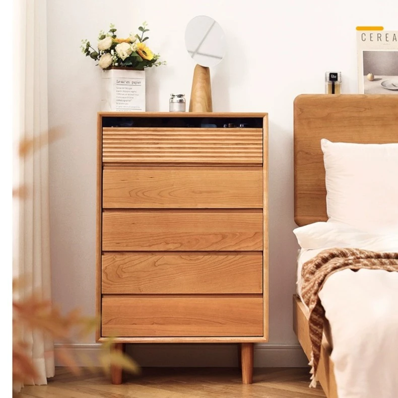 北欧全实木五斗柜樱桃木日式简约边柜客厅卧室收纳储物柜
