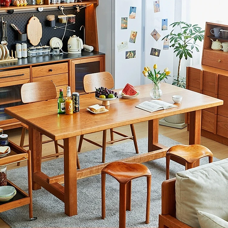 库存莫比恩实木餐桌加厚高档原木家用小户型长桌樱桃木工作台大板
