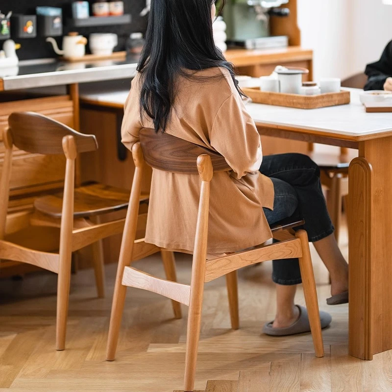 樱桃木黑胡桃拼色实木餐椅北欧日式椅子休闲椅书椅客厅原木靠背椅