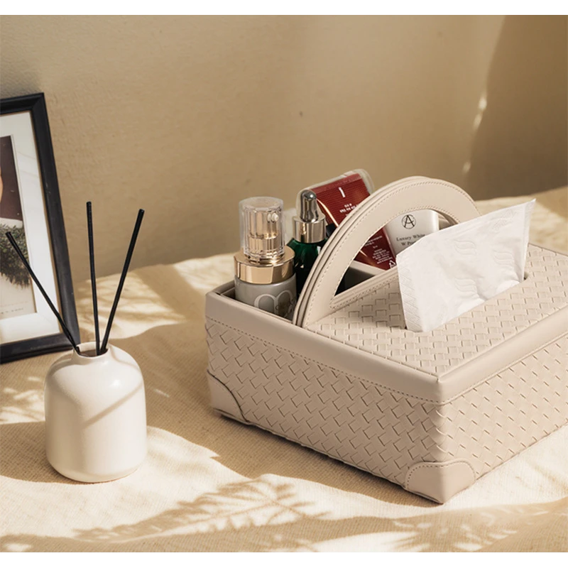 复古轻奢皮质多功能纸巾盒客厅编织抽纸盒纸抽盒茶几遥控器收纳盒