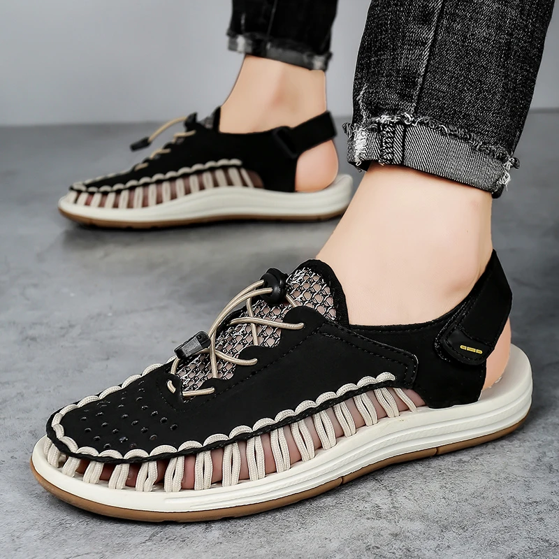 加宽加肥编织男鞋45包头男士夏季洞洞凉鞋46户外47大码沙滩户外鞋