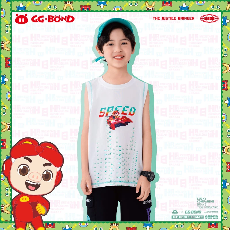 猪猪侠GGBOND竞速小英雄系列圆领速干运动背心纯棉无袖夏季儿童