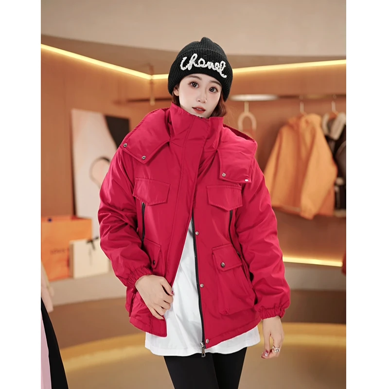 【加绒加厚】冬季纯色加绒加厚连帽防风冲锋衣时尚外套情侣