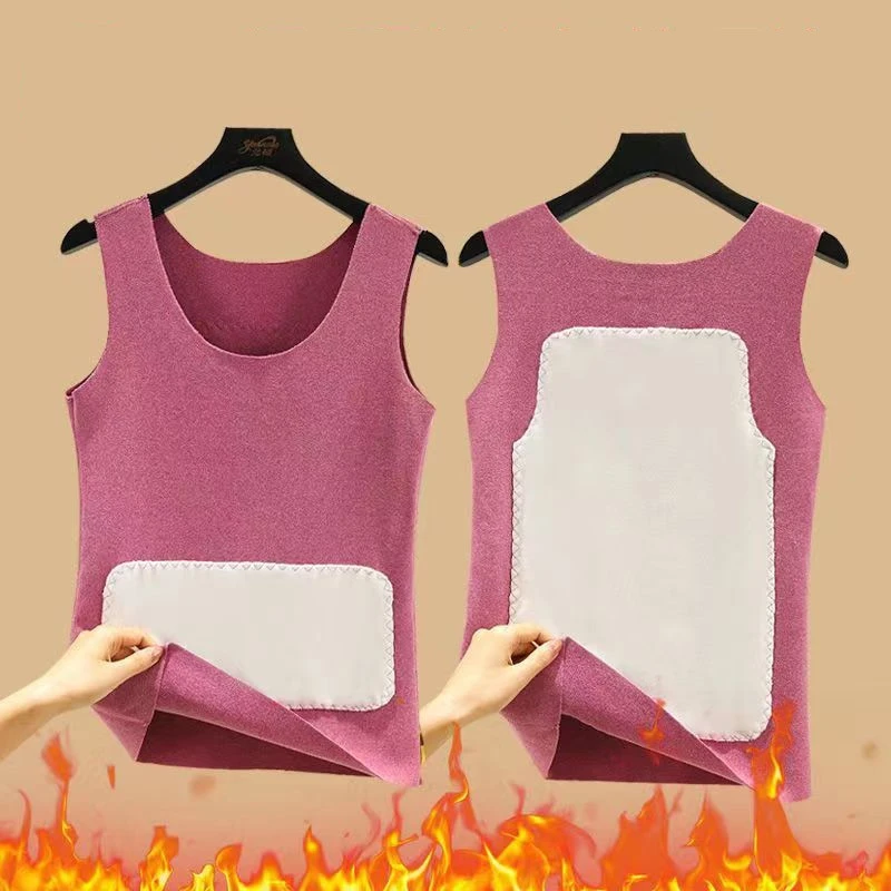护腰护肚双面加绒速热保暖背心无痕背心女秋冬加绒吊带修身保暖