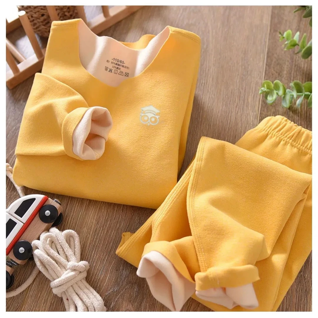 儿童加绒保暖内衣套装男女童冬款中大童无痕AB面加绒秋衣秋裤套装