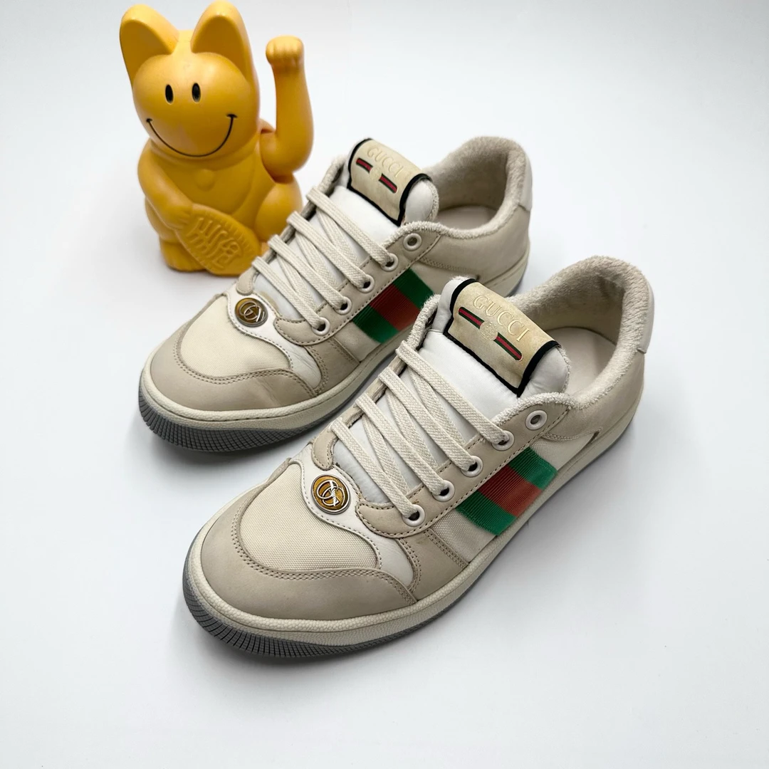 /Gucci/36码/米白色红绿条纹低帮脏脏鞋板鞋/95新