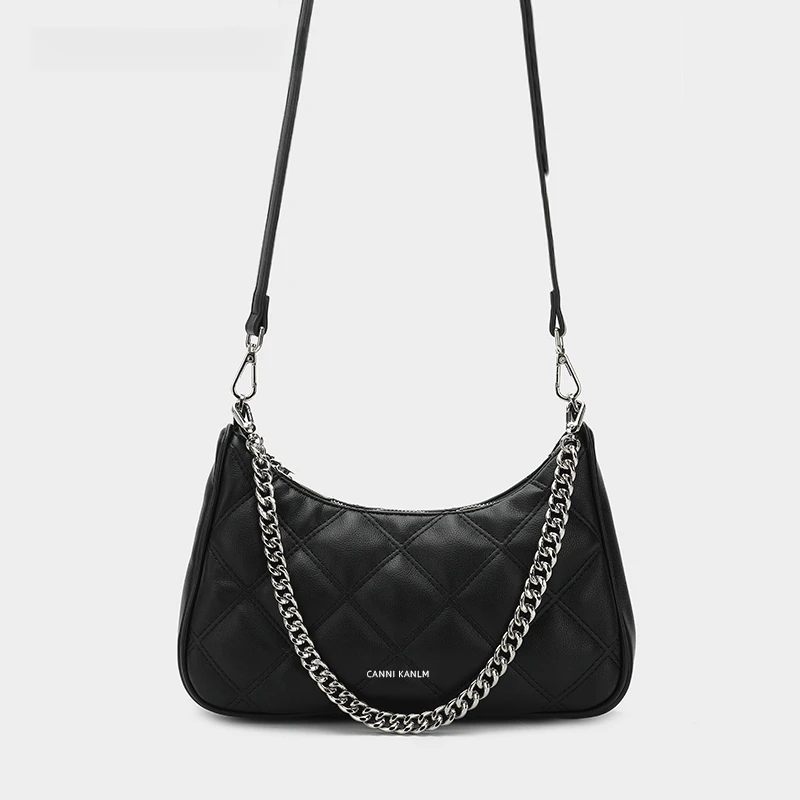 2024秋冬季新款女士时尚百搭简约腋下单肩黑色菱格麻将包