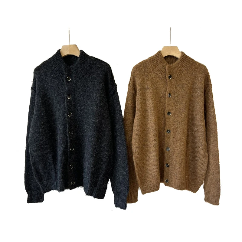 高领慵懒随性保暖羊毛长袖开衫毛衣