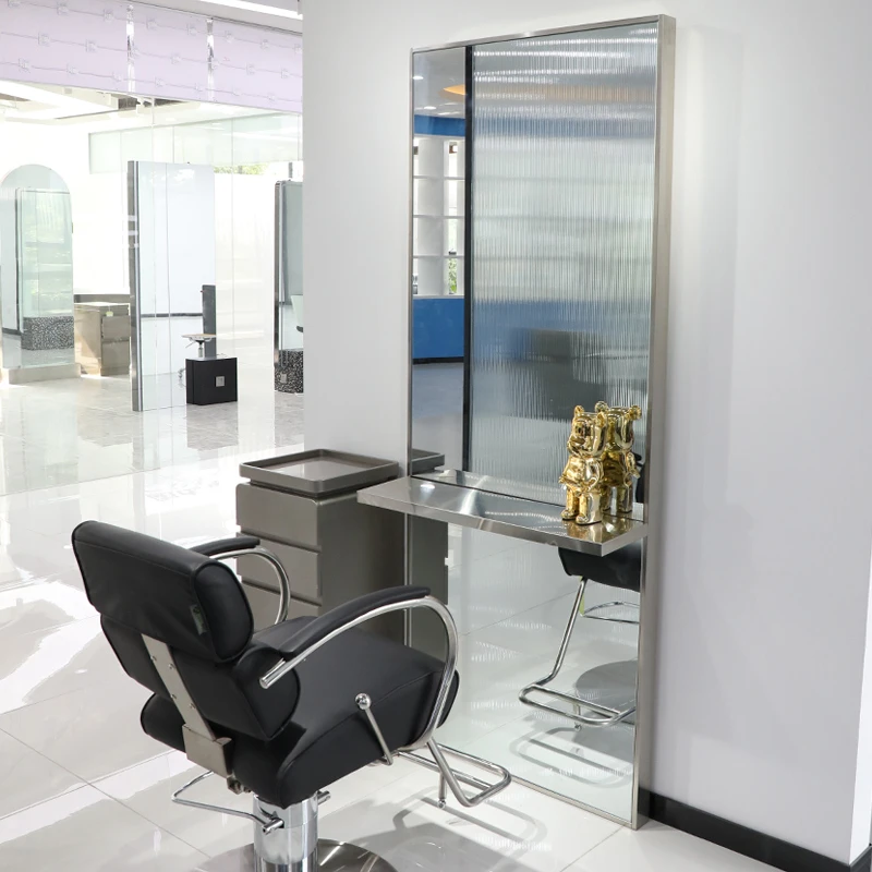 网红美发店镜台带台面剪发镜子烫染落地立镜发廊单面镜