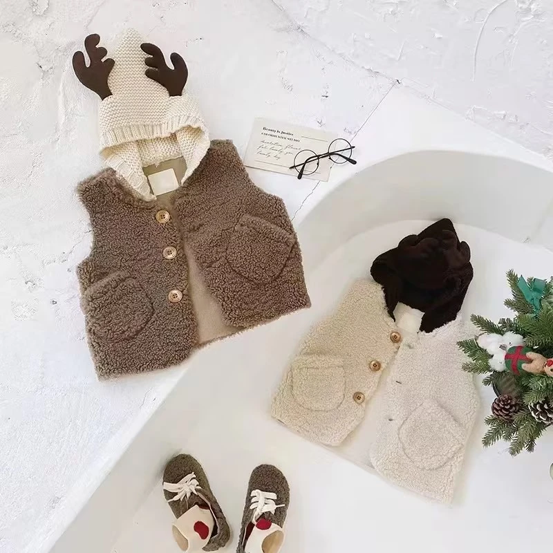 x【优选】婴幼女童马甲羊羔绒春秋装内外穿冬男宝加厚保暖坎肩wy