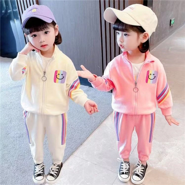 X【苏苏】女童彩虹织带春秋款休闲外套套装阳光女宝宝运动套装WX
