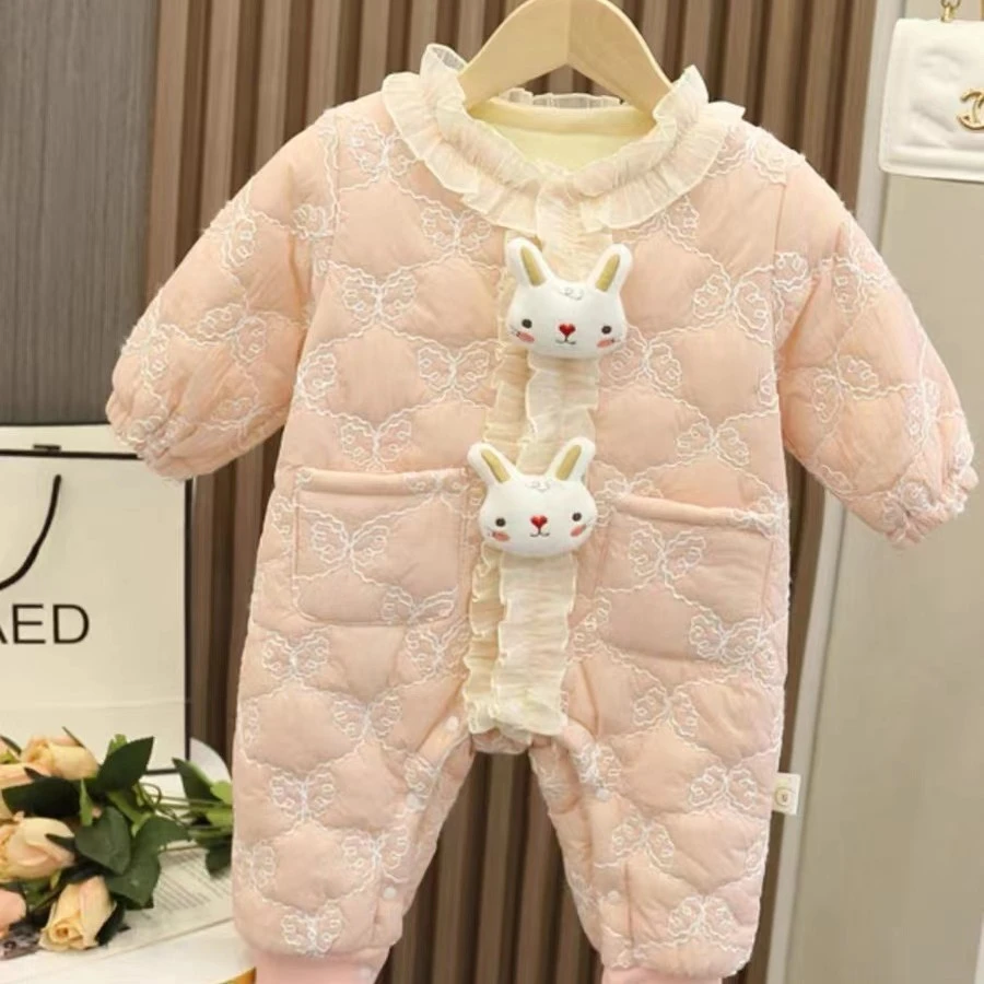 G【优选】宝宝秋装新款时尚超萌加厚连体衣婴幼儿秋季时髦哈衣潮WX