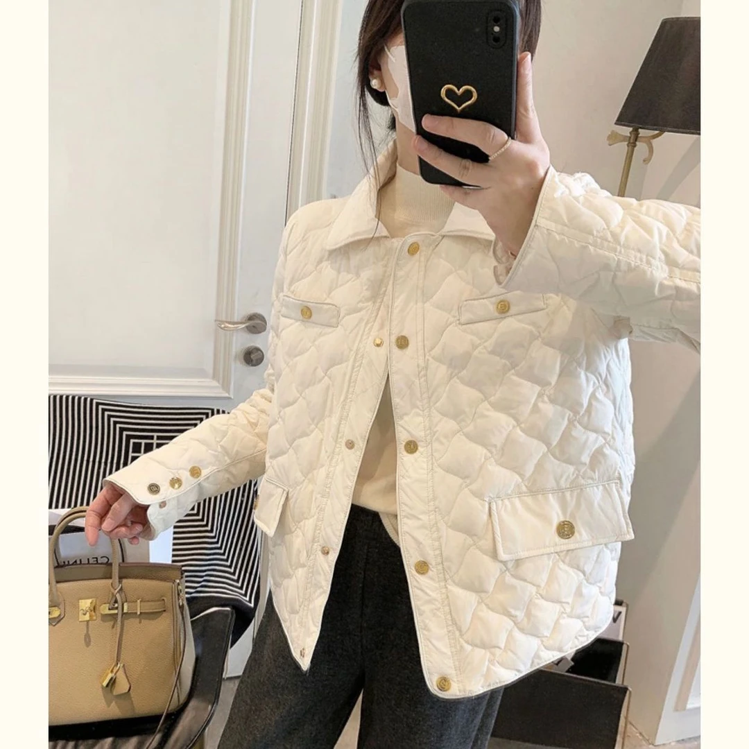 2024年新款小个子小香风棉服外套女短款棉衣轻薄菱格棉袄冬季外套