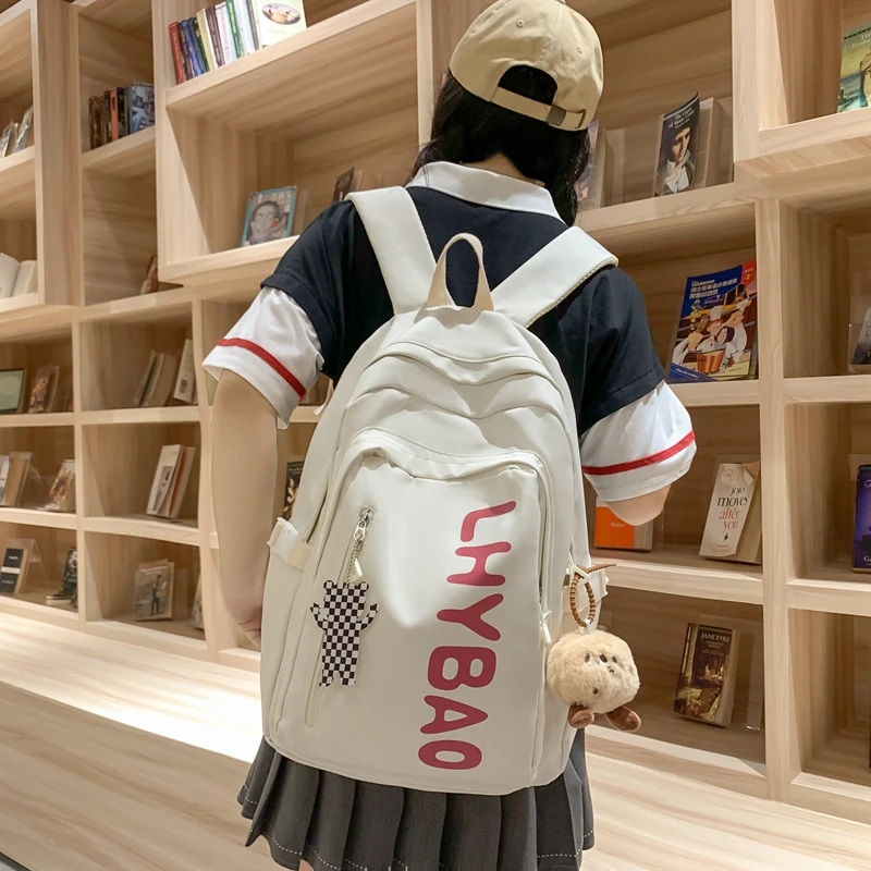 典淋原创时尚百搭初中高中大学生纯色日系小清新双背包书包8779