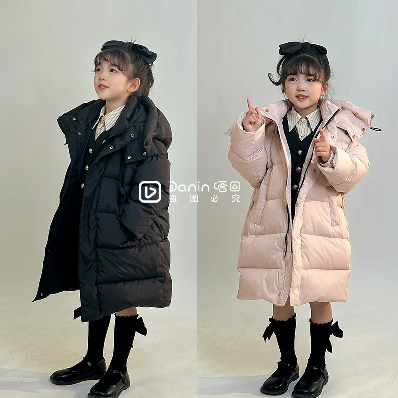【嗒囜】225010儿童中长款加厚保暖羽绒服男女童冬季韩版连帽外套