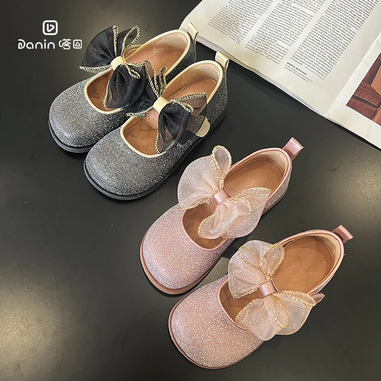 【嗒囜】23DN80016 春秋季女童蝴蝶结软底皮鞋小女孩洋气单鞋公主