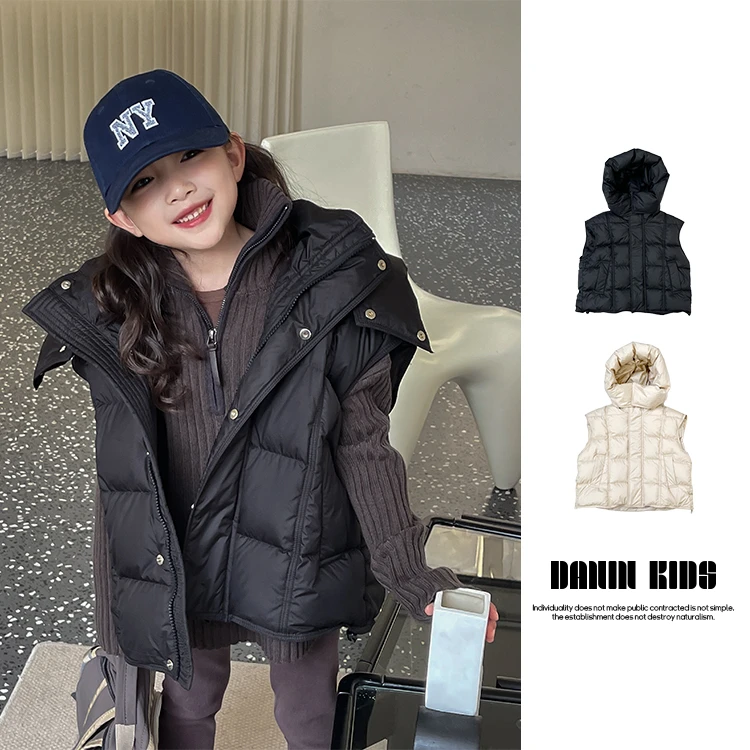 【嗒囜】男女童韩版百搭连帽羽绒马甲外穿坎肩冬季短款羽绒服236030