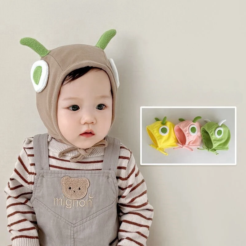 婴儿帽子2024新款韩版卡通搞怪防风套头护耳帽宝宝护囟门保暖胎帽