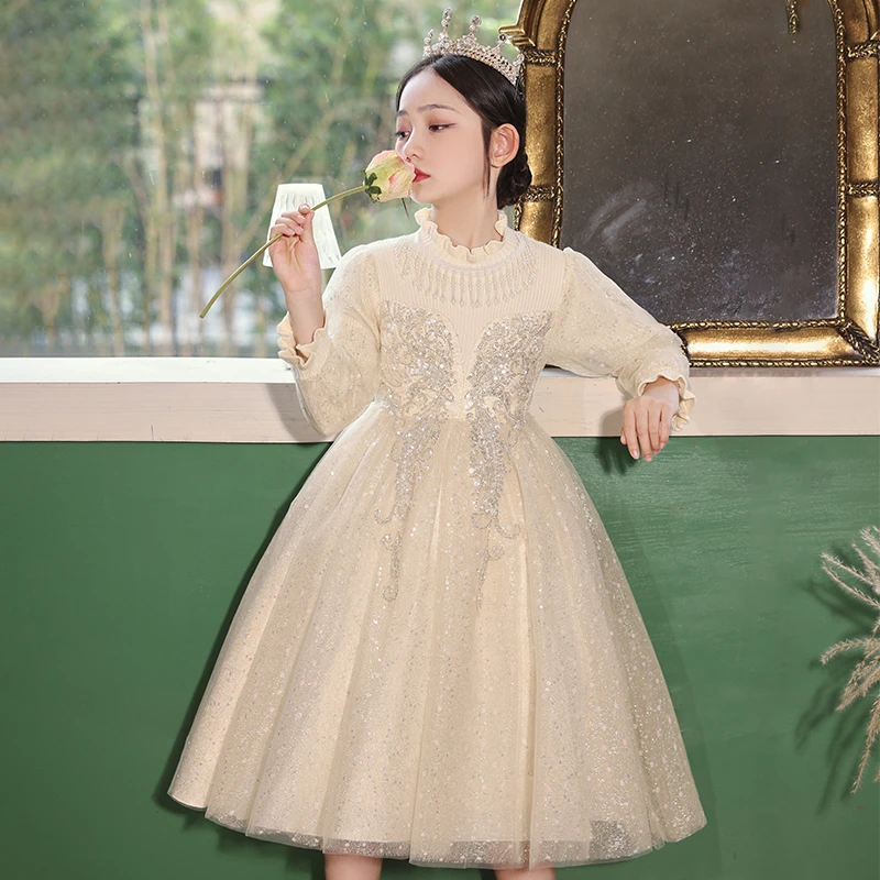 2025轻奢新高端气质礼服裙女童重工刺绣公主裙加绒加厚洋气连衣裙