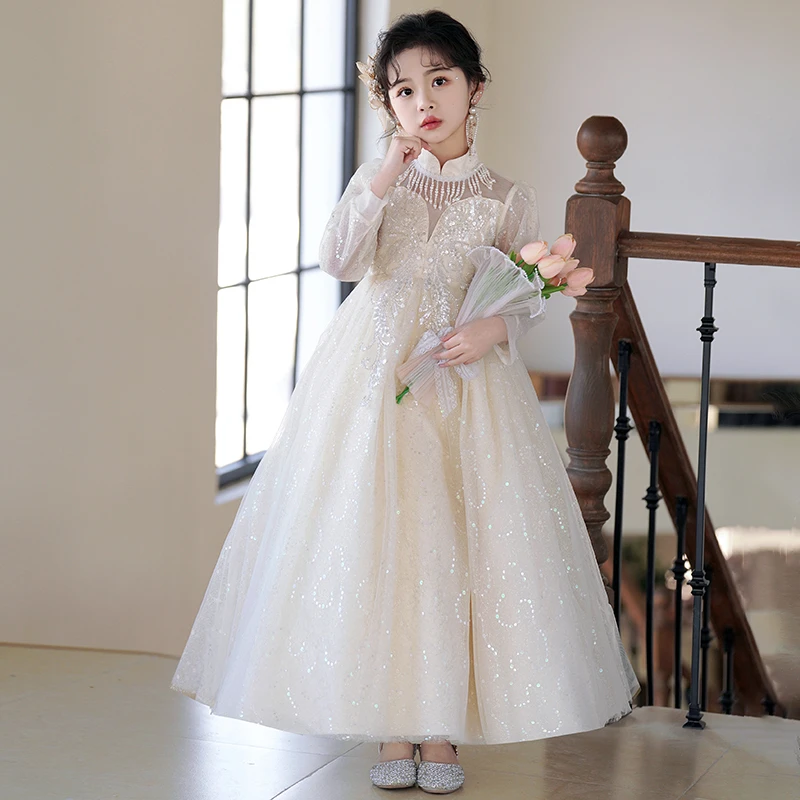 儿童礼服花童主持人女童生日连衣裙走秀钢琴轻奢高端气质公主裙