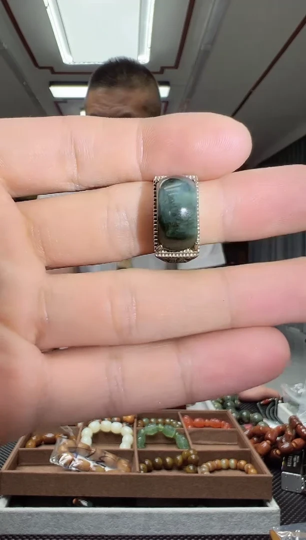 【闪购商品】和田玉（碧玉）戒指银S925镶嵌黑猫/多样性发货其中发一