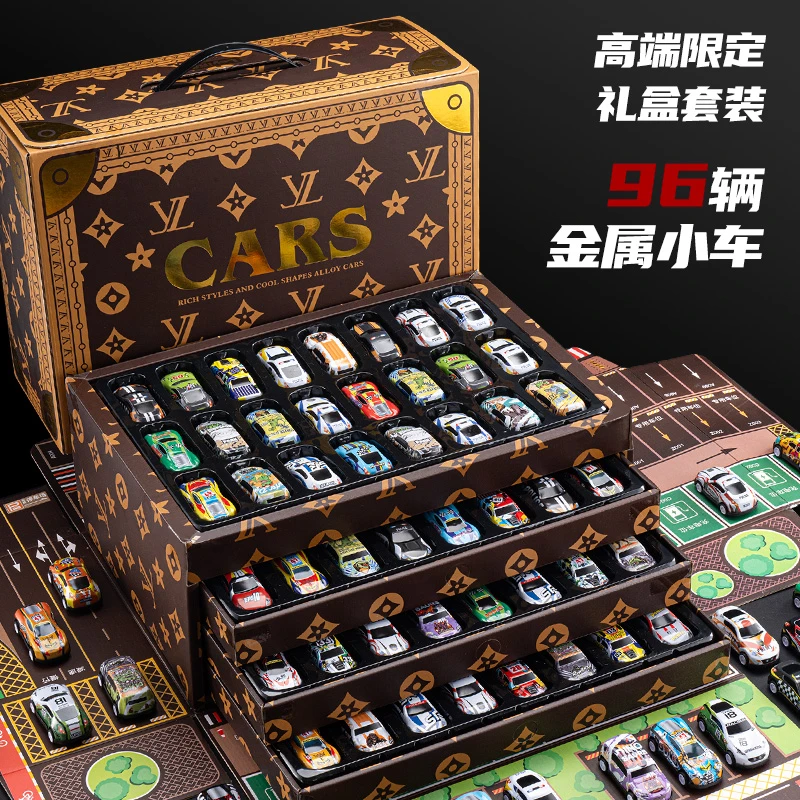 儿童合金回力玩具小汽车男孩仿真惯性回力赛车模型复古礼盒套装
