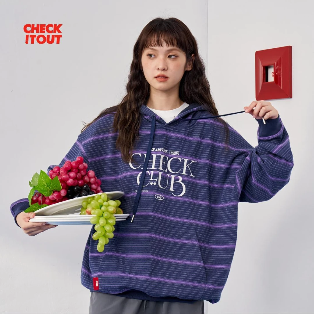 CHECKITOUT云釉2024重磅新品休闲条纹连帽卫衣长袖秋冬原创设计