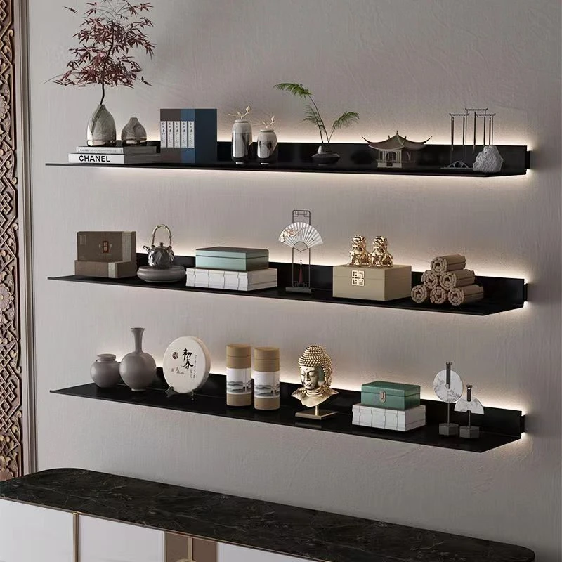 创意轻奢LED层板发光置物架收纳壁挂商铺展示架客厅书架带灯隔板