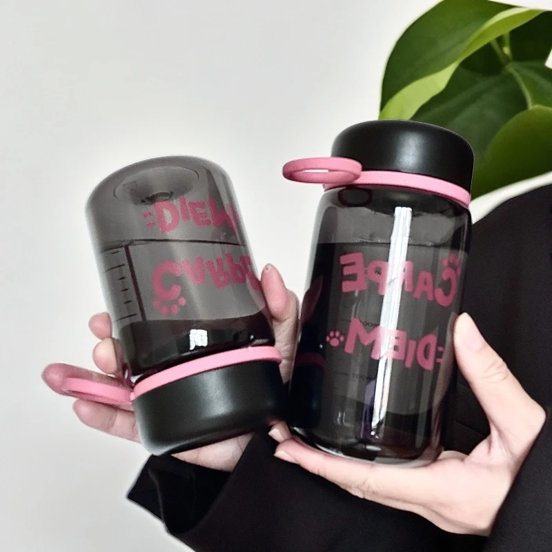 爆款女款水杯耐高温防摔带盖便携透明清新塑料初高中学生随手杯子