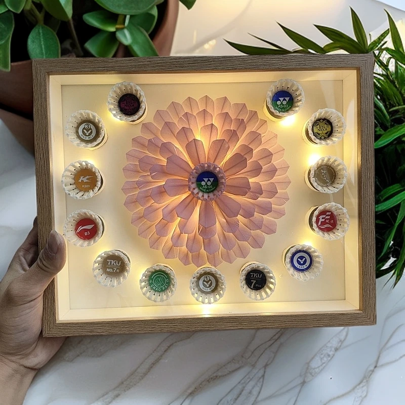 羽毛球花相框手工永生花创意摆件送男女生日礼物立体礼软装好物