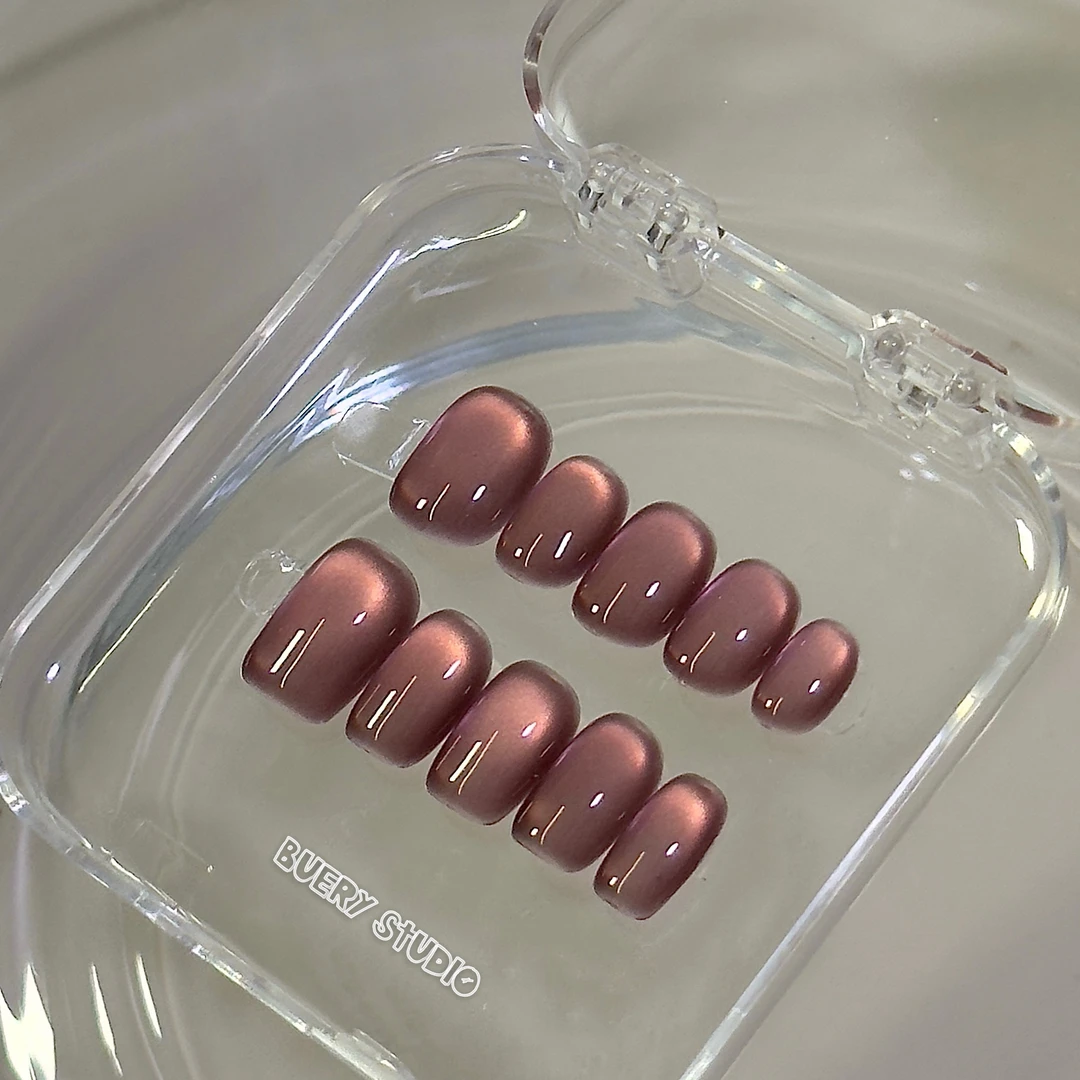 【酒渍杨梅】冰润显白梅子色 玻璃珠猫眼 纯手工穿戴甲