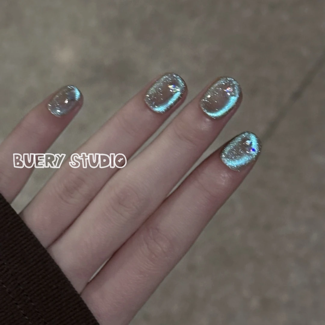 不二意【蓝眼泪】北极光色 双色系 美哭的变幻猫眼 纯手工穿戴甲