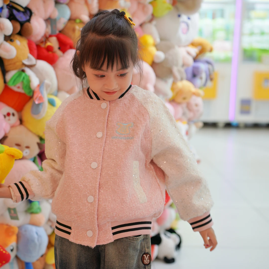 靓菲曼女童棒球服外套春秋季2024新款洋气时髦儿童秋款上衣