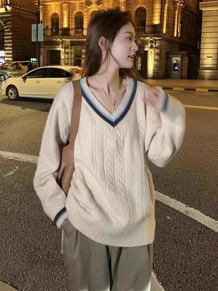 221秋冬V领毛衣长袖上衣