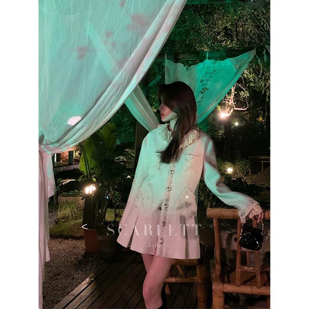 【10/31上新】你的呵呵【手工坊】莫奈花园羊毛法式钉钻外套连衣裙