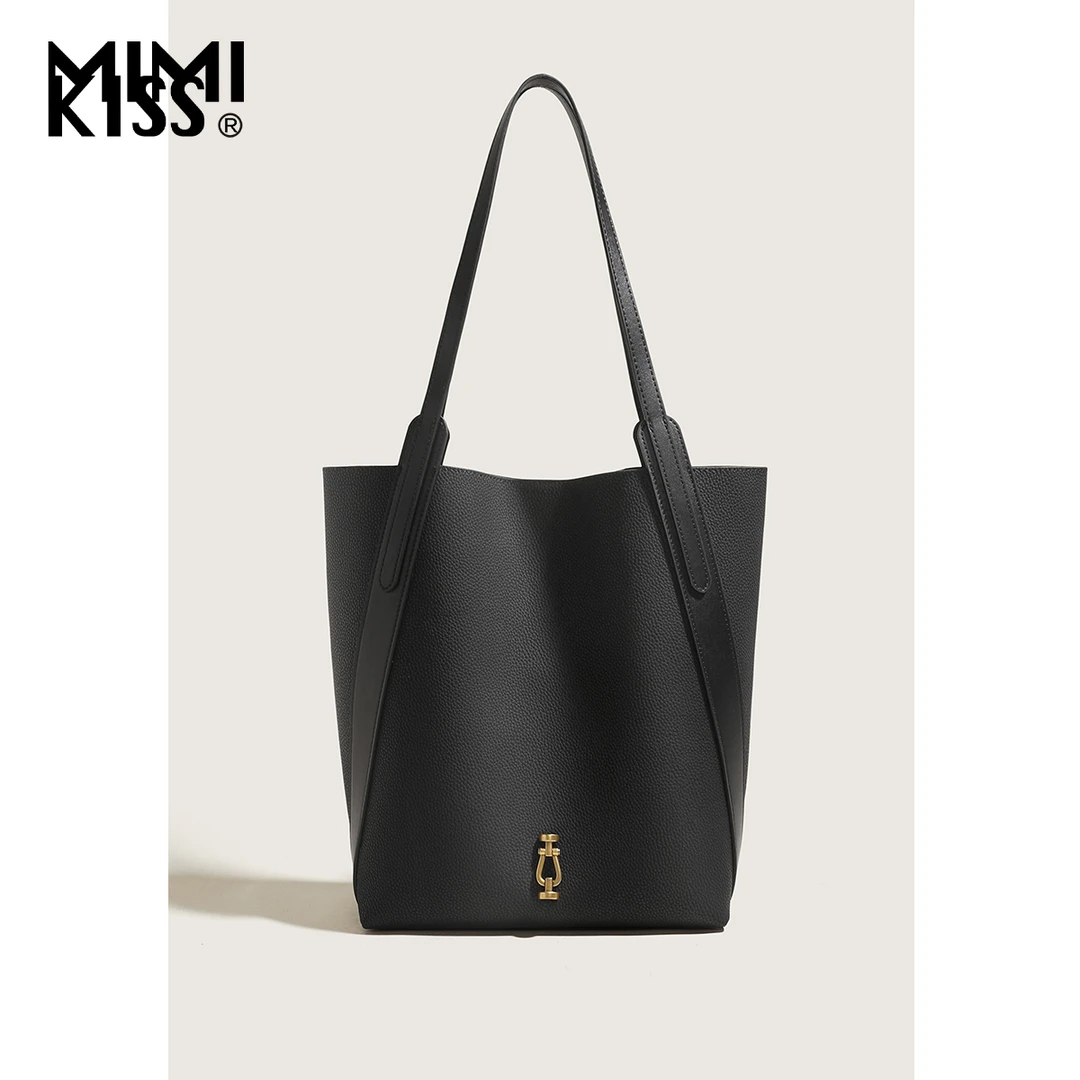 MIMIKISS中古托特包小众设计真皮慵懒风大容量通勤包单肩手提包女