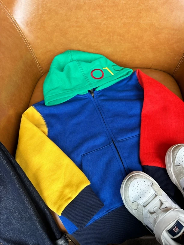 儿童拼色抓绒拉链卫衣外套