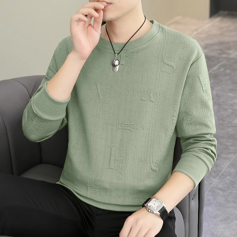 秋季男款卫衣男士新款圆领提花长袖t恤休闲时尚百搭套头打底衫潮