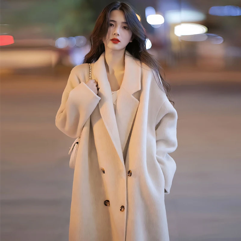 羽绒加厚内胆毛呢大衣女中长款2025冬季新款高级感双面呢毛呢外套