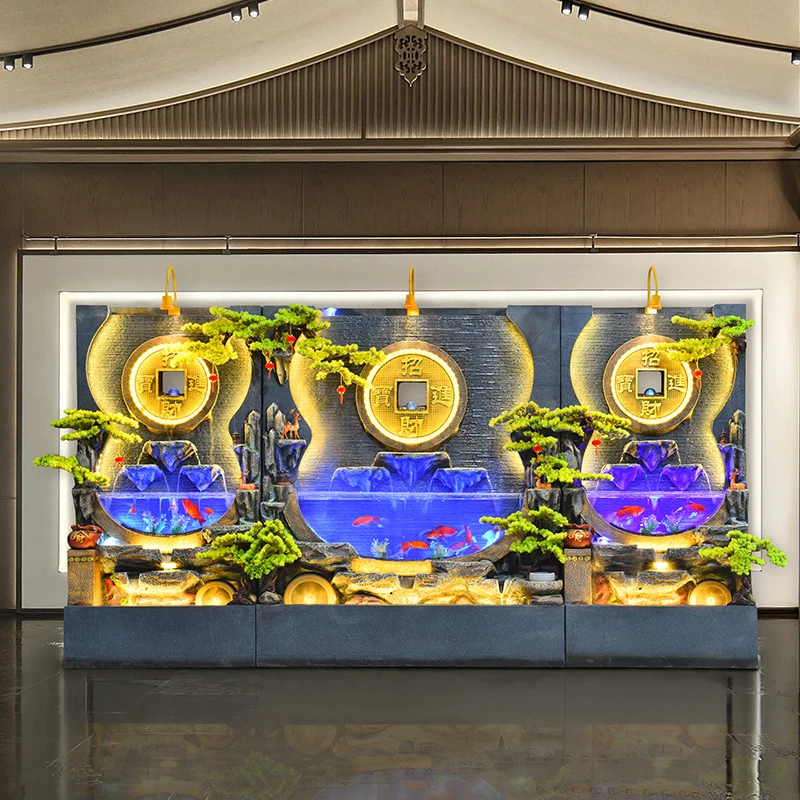 假山流水喷泉水幕墙流水屏风花园户外循环水景观招财公司酒店摆件