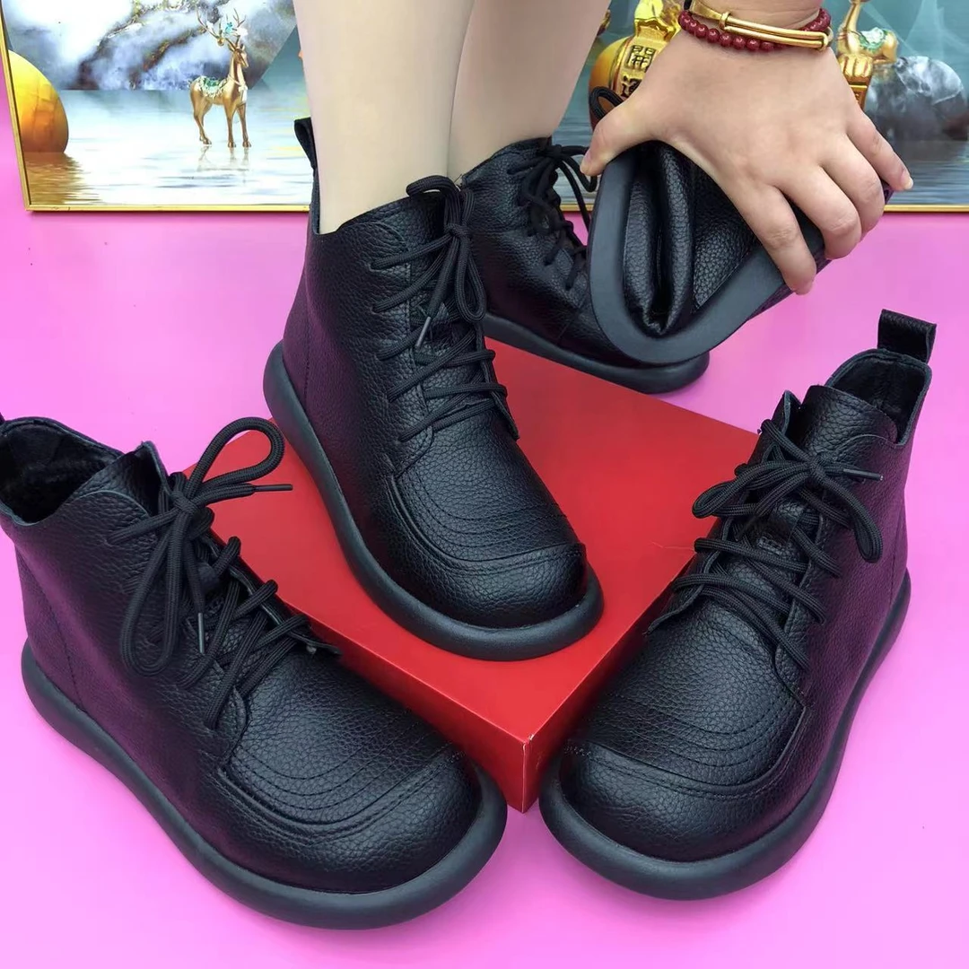 2【热卖】厚底短靴休闲鞋中老年软底加绒防滑靴子女久穿不累脚22